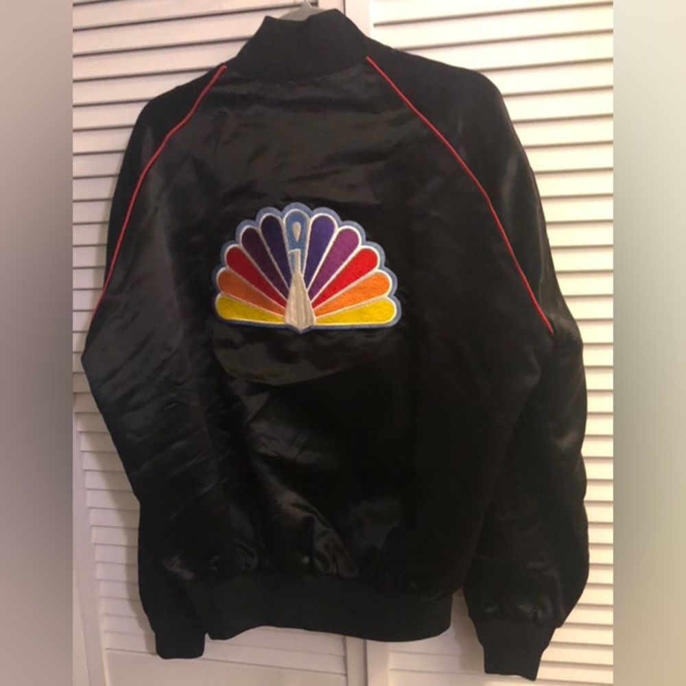Vintage NBC Peacock Bomber Satin Jacket Made In USA Large